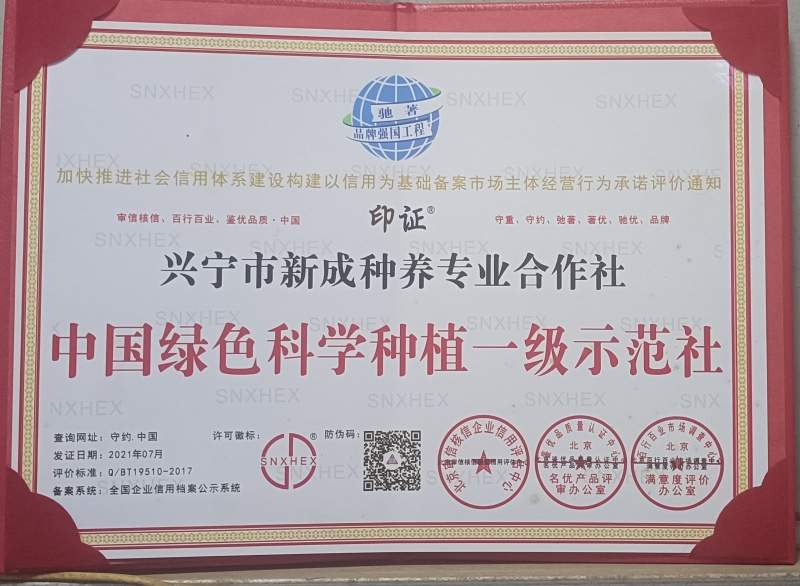 中国绿色科学种植一级示范社